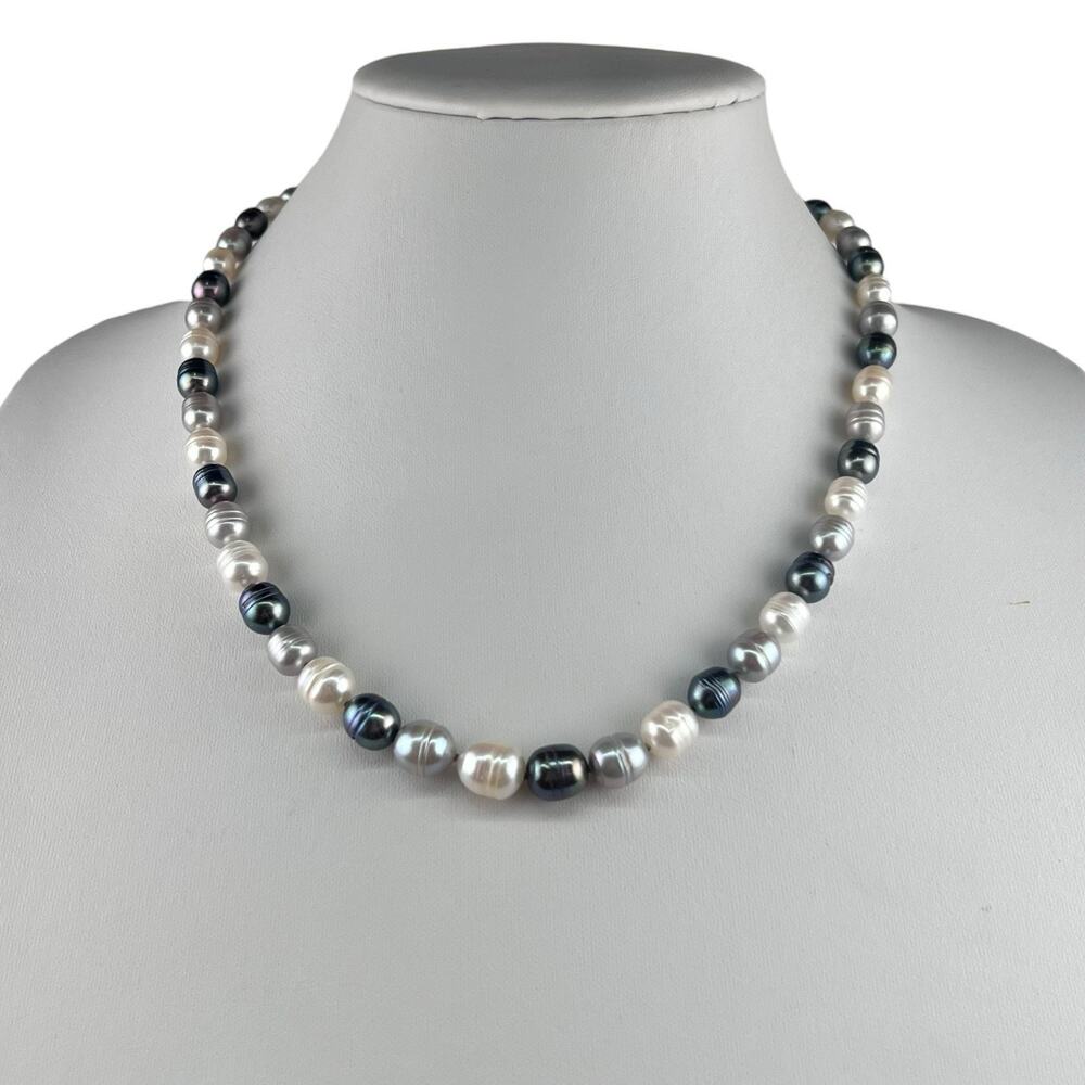Honora Real Pearl Graduated White Gray Sterling Silver Clasp Necklace 20.25"